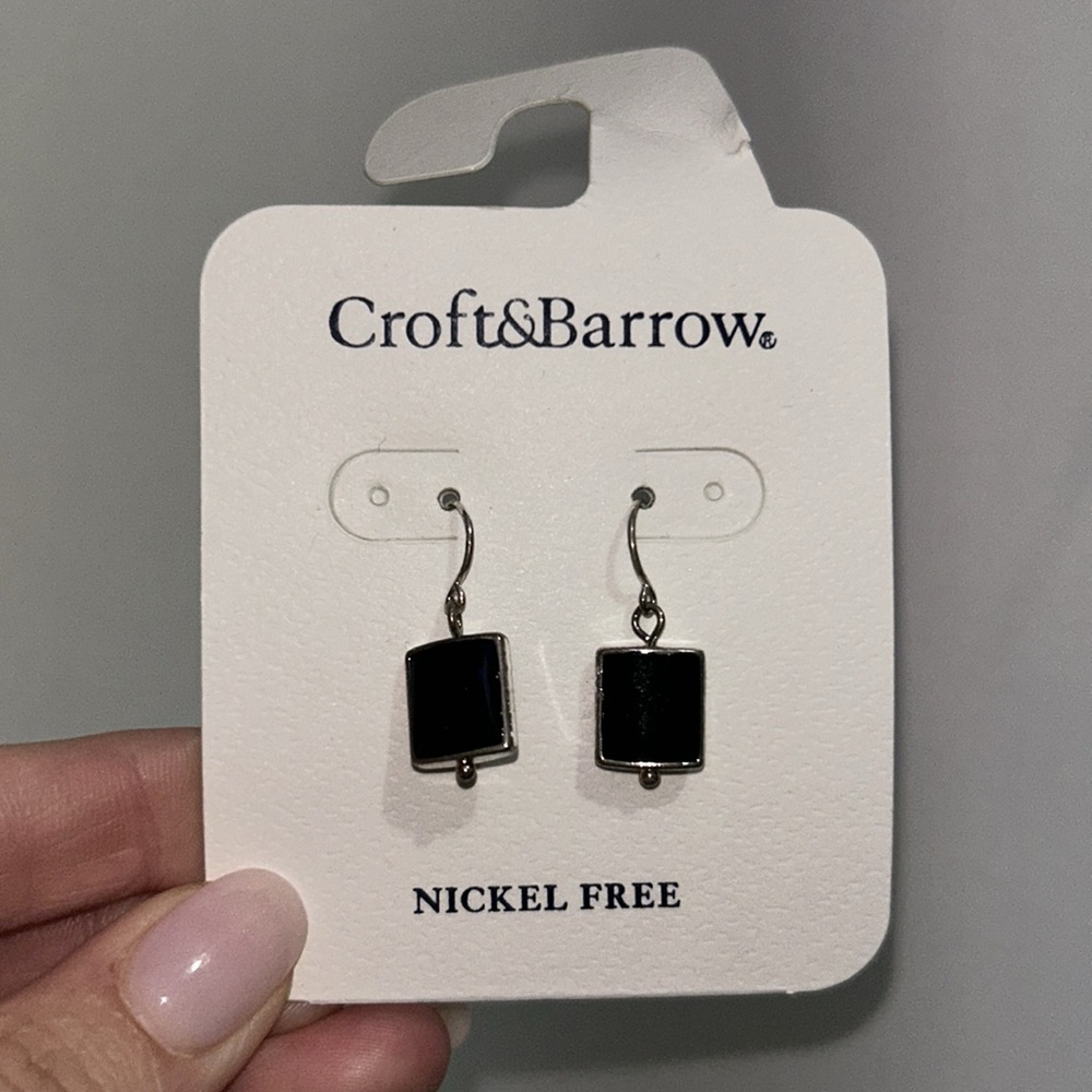 {Croft & Barrow} Black Square Drop Earrings - Nickel Free, New with Tags